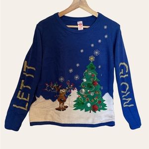 Holiday time, Happy Moose and Christmas tree sweater